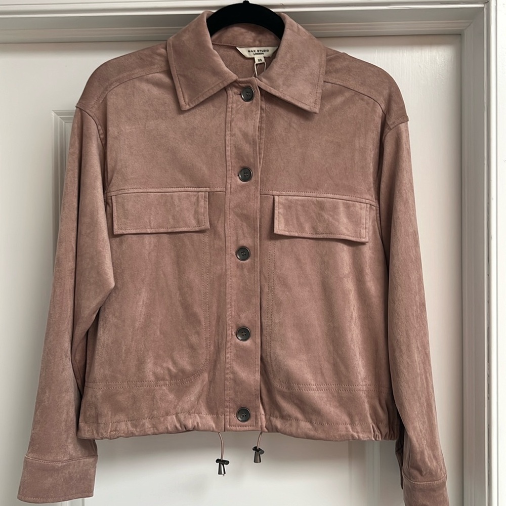 NWT Max Studio faux suede bomber jacket in size XS